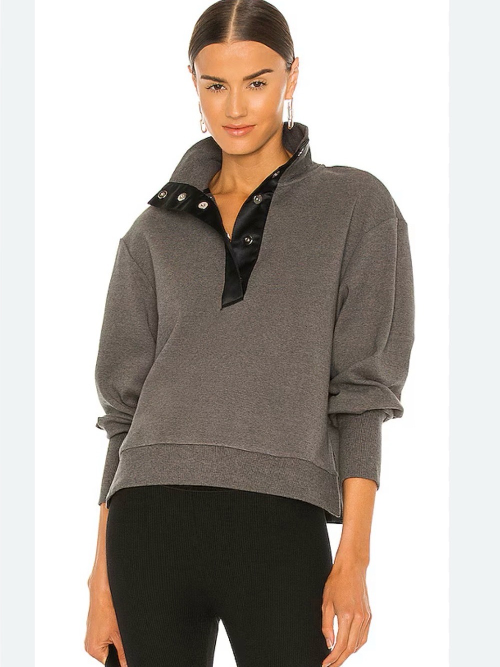 Varley Huston Satin-trimmed Heather Charcoal Pullover sz M